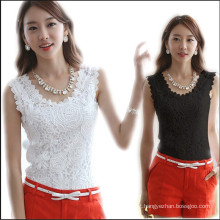 Sem mangas branco preto Crochet Casual camisas Tops